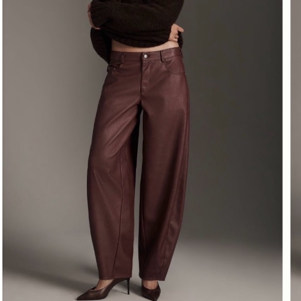Pilcro Wide-Leg Faux Leather Pants in Ox Blood